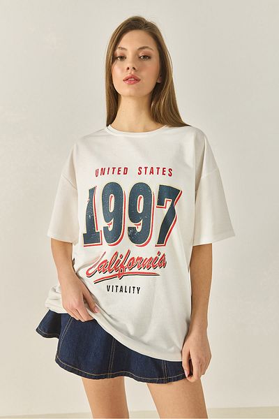 Bianco Lucci Women's 1997 Printed Cotton Oversize T-Shirt 3056 60284048