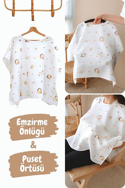 ESTİ Baby Multi-Purpose Muslin Breastfeeding Bib / Stroller Cover / Baby Stroller Cover 100% Cotton 85X130 cm