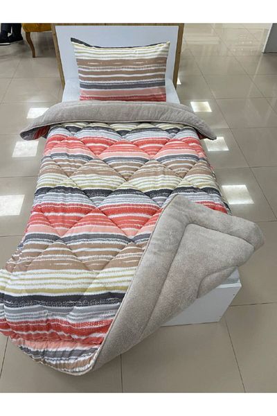 argehome Single Double Sided Luxury Welsoft Elite Quilt Soft Fleece Quilt and Pillowcase Tasel Beige