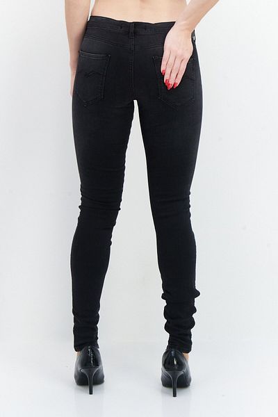Replay Women Super Skinny Fit Stretchable Washed Denim Jeans, Black