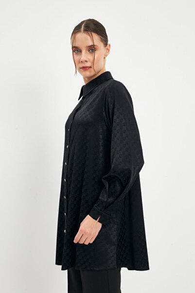 Zühre Jacquard Buttoned Black Tunic T-1515