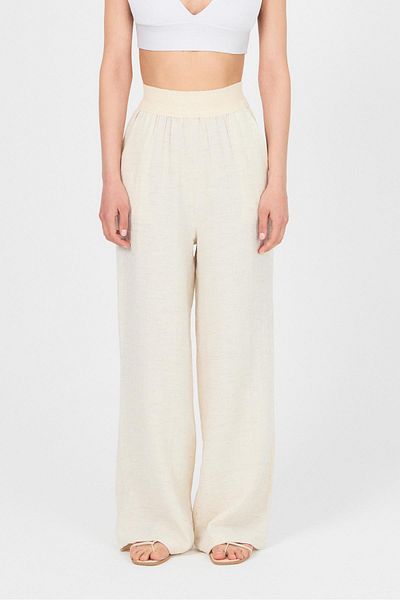 Rays Natural Waist Elastic Muslin Linen Wide Leg Trousers 4719A