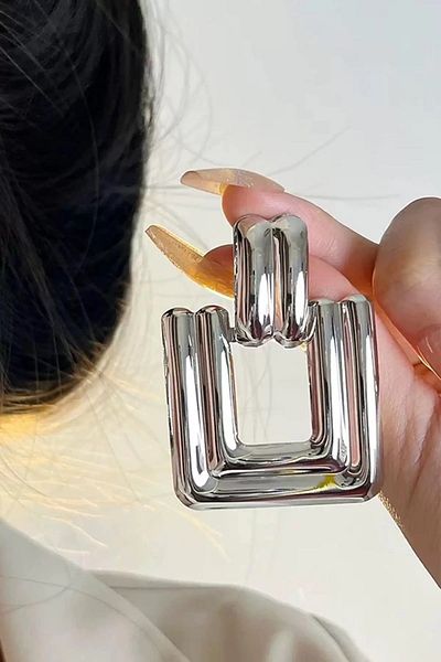 CAŞ DEKORASYON Silver Color Steel Earrings (Pair)
