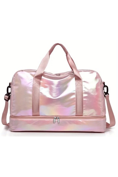 Alaçatı حقيبة رياضية نسائية باللون الوردي الفاتح، حقيبة أمتعة ذات سعة كبيرة، حقيبة متعددة الوظائف
