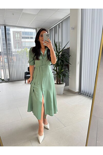 caddstore Dr 8437 Su Yeşili Viskon Gömlek Elbise