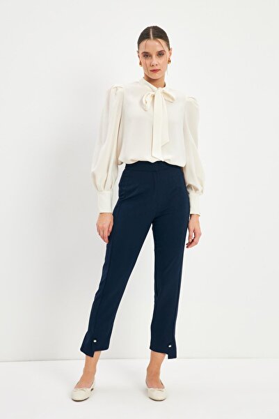 Zühre Navy Blue Trousers with Accessory Detail P-0192