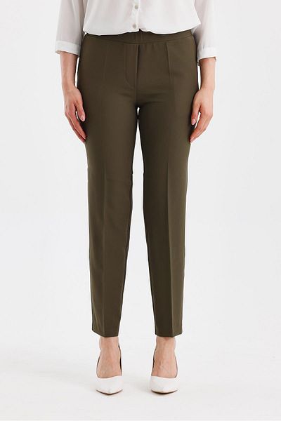 Zühre Narrow Leg Elastic Waist Khaki Fabric Trousers P-0148