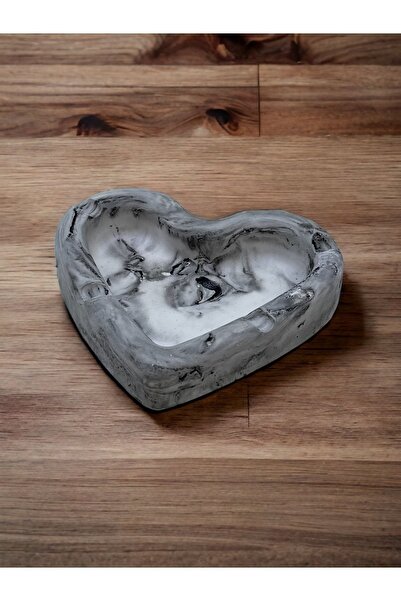 Ferre Home Istanbul Black and White Marble Pattern - Heart Concrete Ashtray