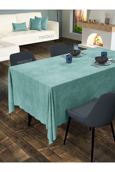FAVOLLİ Velvet Textured Fog Blue Tablecloth