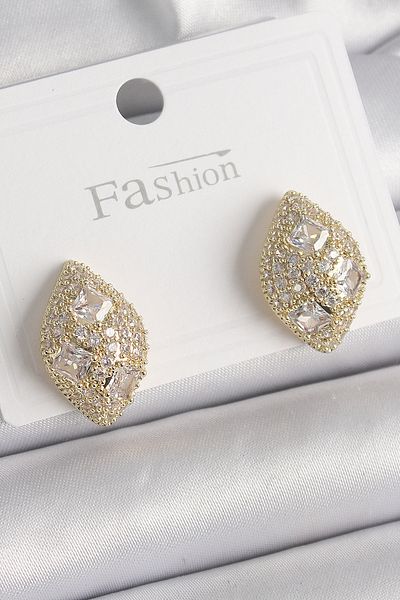 Skygo Brass Gold Color Zircon Stone Embroidered Drop Model Women's Earrings - Tj-Bkp9862