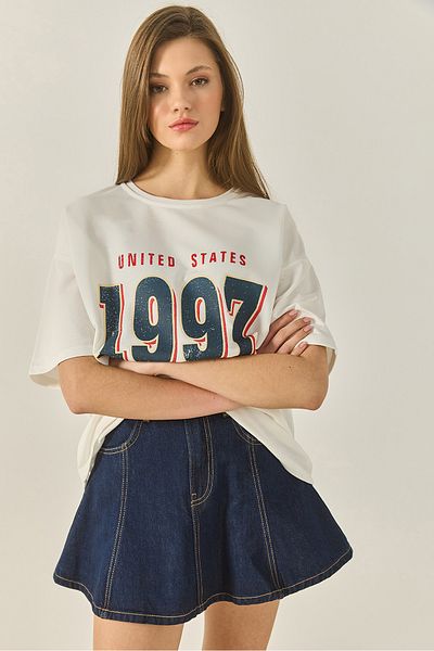 Bianco Lucci Women's 1997 Printed Cotton Oversize T-Shirt 3056 60284048