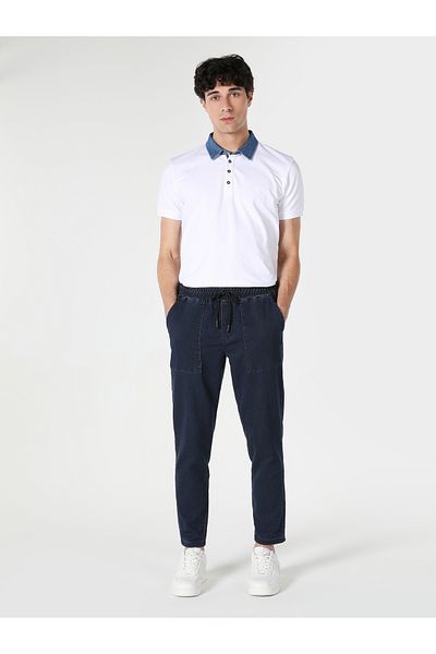 Colin's Slim Fit Mid Waist Straight Leg Men's Navy Blue Trousers