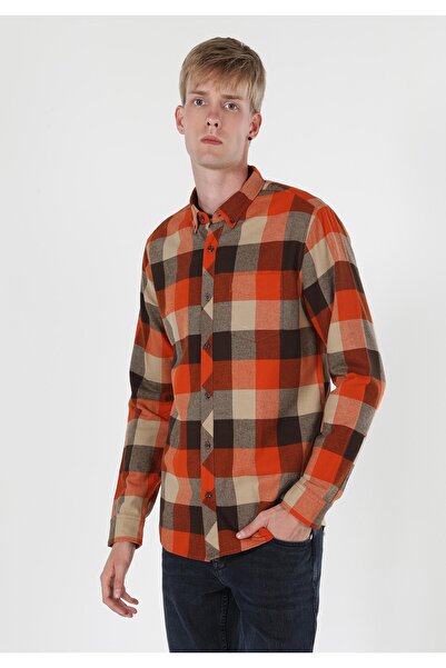 Colin's Regular Fit Shirt Neck Ekoseli Erkek Turuncu Uzun Kol Gömlek