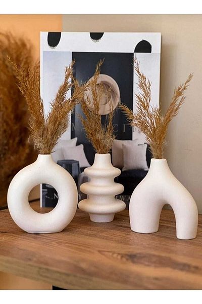haziran shop White Concrete Minimal Vase Set - Decorative Scented
