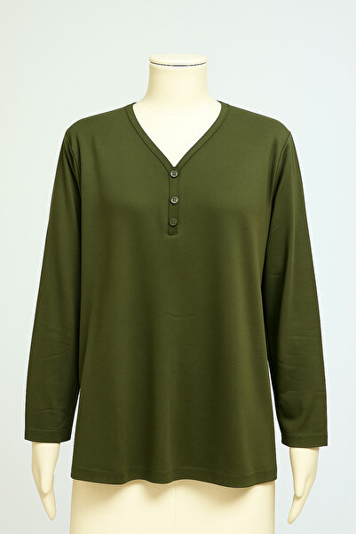 FATELLA Women Mother 3 Button Modeled Long Sleeve Mother's Day Combed Cotton ...