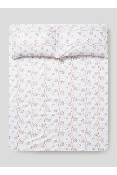 RISHAHOME طقم ملاءات سرير كوين قطني من 3 قطع - أحمر/أبيض، 180 غرزة، 240×254 س...