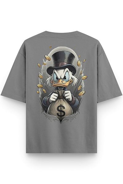 Overoz Šedé polooversize tričko Scrooge McDuck Unisex tričko s potiskem oversize 1380