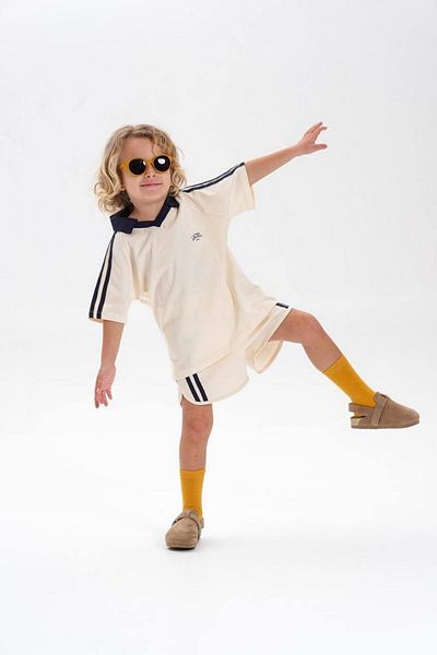 Motebarn Wear كريم بدلة شعار مخطط للجنسين من الأعلى إلى الأسفل