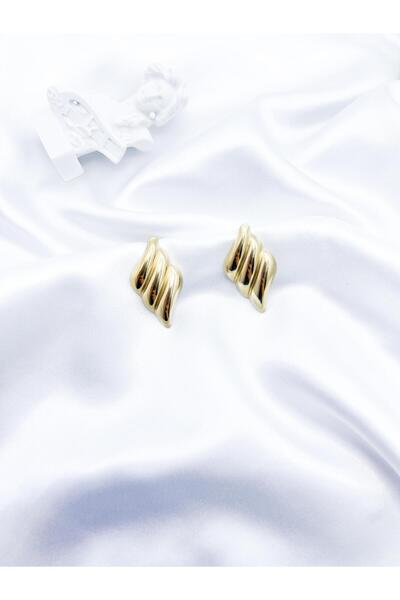 Sii Te Stesso Vintage Dalga Plaka Model Çelik Kadın Küpe - Gold