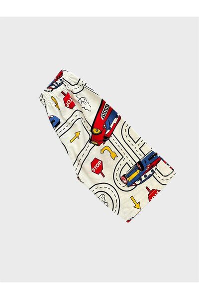 ALİŞ KİDS Băieți din bumbac alb Car Road Patterned cu mânecă scurtă Shorts Summer Pajamas Set