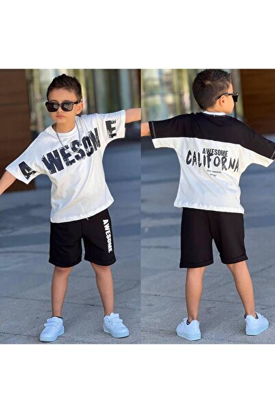 RAPAPA Set de pantaloni scurți din bumbac pieptănat pentru băiat Set de sus ș...