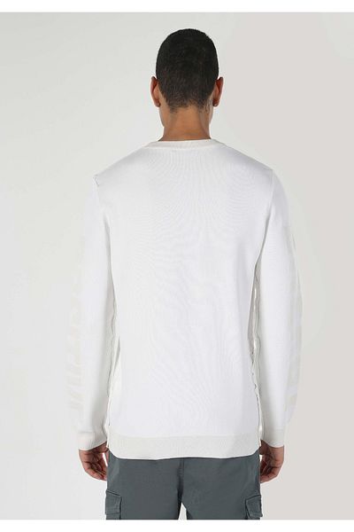 Colin's Pulover alb pentru bărbați, cu gât rotund, jacquard