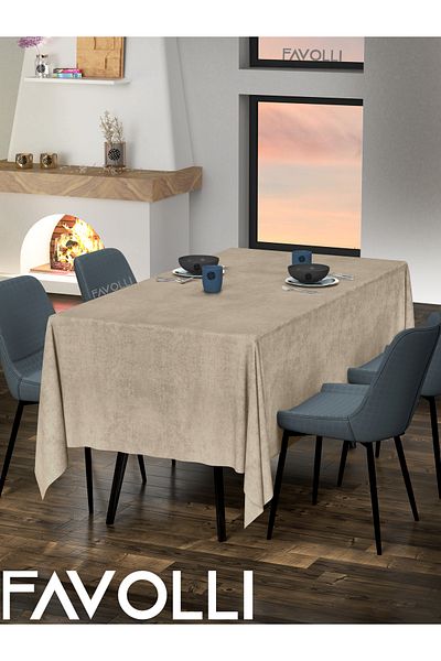 FAVOLLİ Velvet Textured Sahara Beige Tablecloth