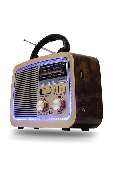 Denx راديو هاي فاي محمول بثلاث قنوات FM - AM - SW ذهبي/بني/أسود، مزود ببلوتوث، وبطاقة TF، وقرص فلاش USB