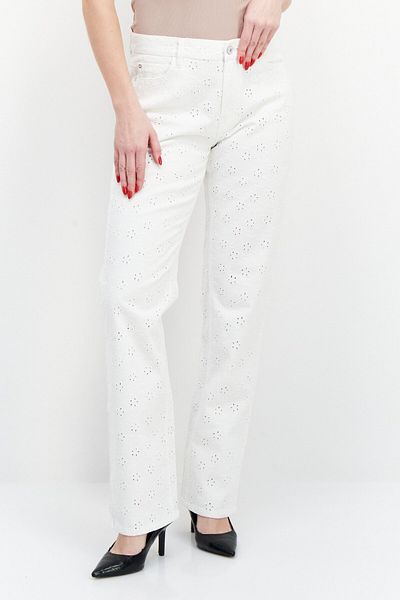 Guess Women Regular Fit High Waist Embroidered Stretchable Denim, White