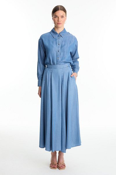Zühre Fusta din denim cu buzunar cu talie înaltă ETK-0144