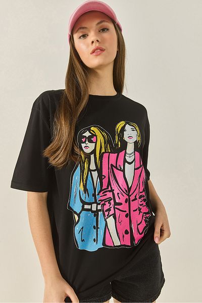 Bianco Lucci Women's Crew Neck Printed Short Sleeve Women's T-Shirt 5242 60284049