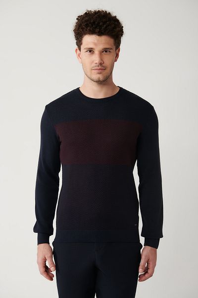 Avva Marineblauer Herren-Strickpullover aus Wollmischung mit Rundhalsausschnitt A32y5052