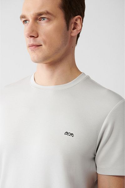Avva Graues Herren-T-Shirt mit Rundhalsausschnitt, Rücken- und Brustlogo-Aufdruck B 001040