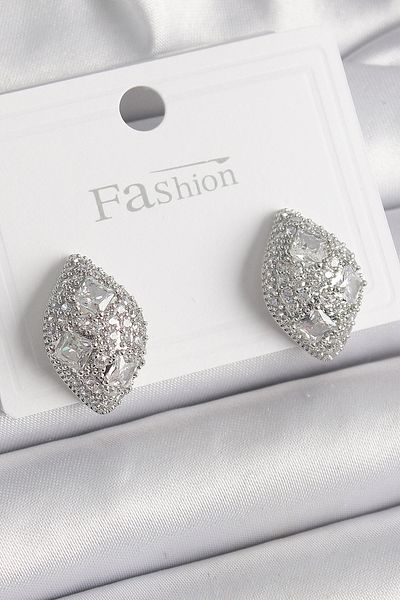 Skygo Brass Silver Color Zircon Stone Embroidered Drop Model Women's Earrings - Tj-Bkp9863