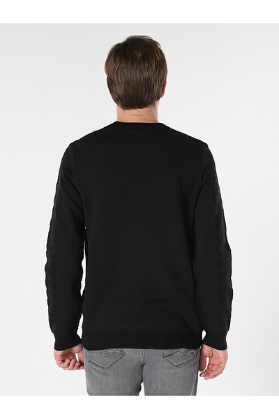 Colin's Pulover negru pentru bărbați, cu gât rotund, jacquard