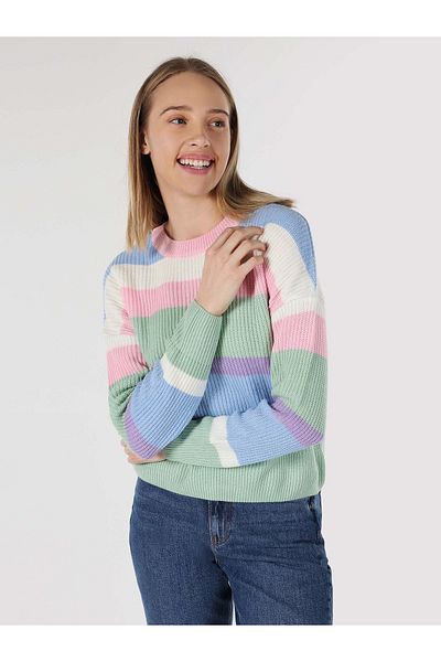 Colin's Pulover multicolor pentru femei, cu decolteu rotund, cu dungi