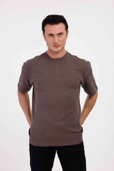 Decas Βαμβακερό μπλουζάκι VIGOR Crew Neck - Καφέ