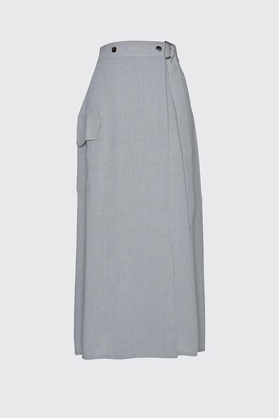 Zühre Long Gray Skirt - Pocket Detail, ETK-0142