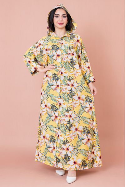 IKKXA Floral Printed Hoodie Jalabiya