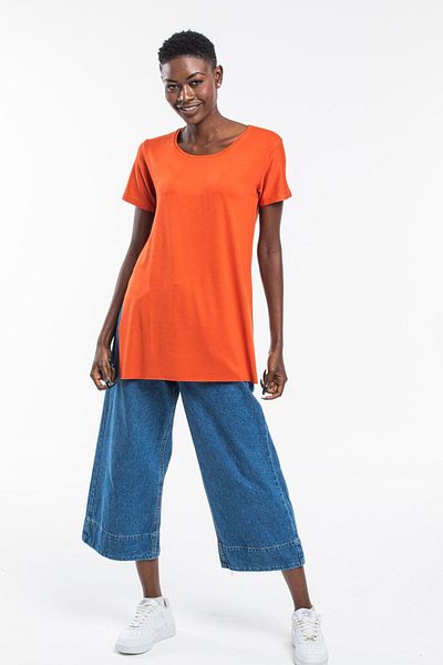 The Base Women's Brick Viscose Fabric Crew Neck Basic T-Shirt