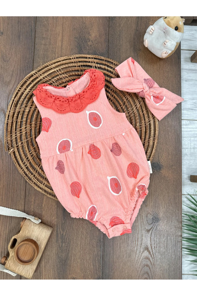 Bolly Baby Fruits Patterned Collar Laced Bandana Summer Baby Girl Jumpsuit