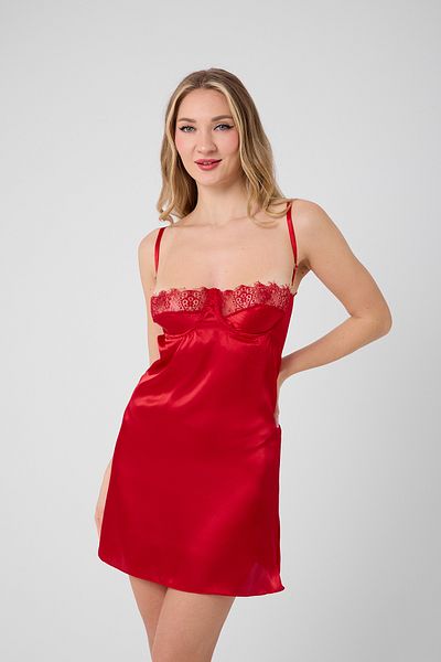 Satürn store Women's Short Nightgown with Satin Lace Breast Lift Underwire Waist Seated Back Detail