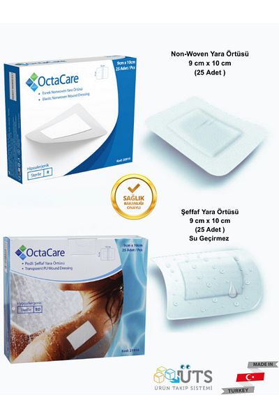 Octacare 9 cm X10 cm Wound Pad 25Pcs + 9Cmx10 cm Wound Cover with Film Pad Waterproof 25Pcs(Hypoallergenic)