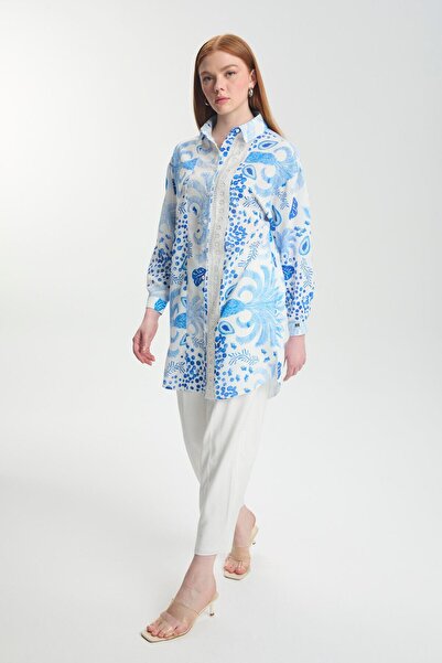 Zühre Μπλε τουνίκ με μοτίβο ρίγες T-1570