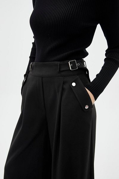 Zühre Relaxed Cut High Waist Black Trousers P-0212