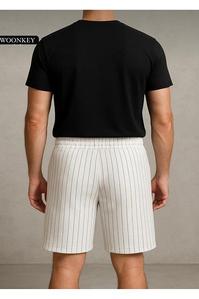 woonkey Men's Striped Waist Elastic Patterned Shorts Trend Model