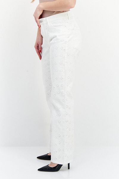 Guess Women Regular Fit High Waist Embroidered Stretchable Denim, White