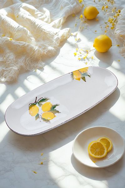 Manaferra Lemon Pattern Handmade Organic Boat Plate 36 cm