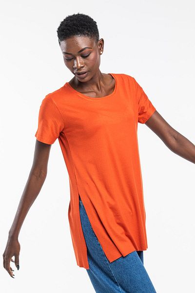 The Base Women's Brick Viscose Fabric Crew Neck Basic T-Shirt