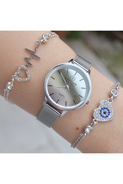 Polo Silver Hasır Kordon Kadın Saat Kombini 2167